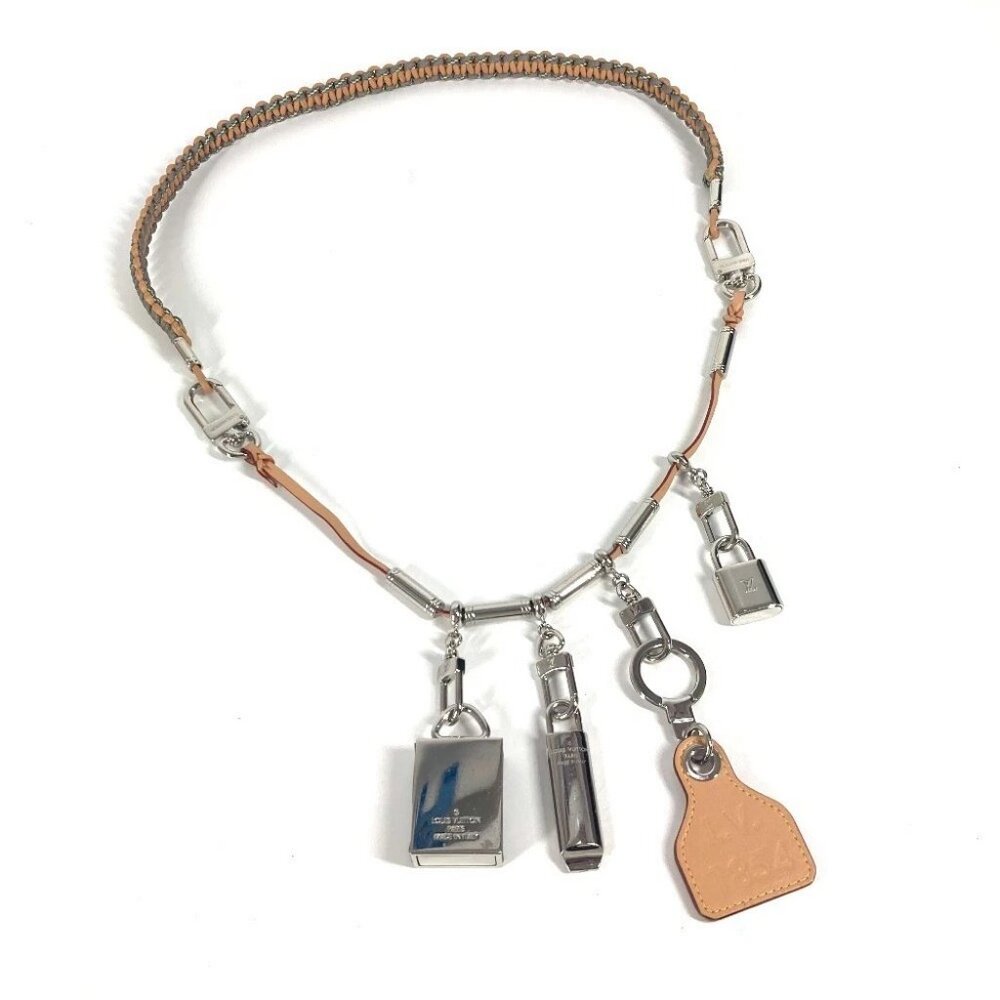 LOUIS VUITTON MP2140 Monogram Titanium Logo big Padlock Key Whistle Necklace
